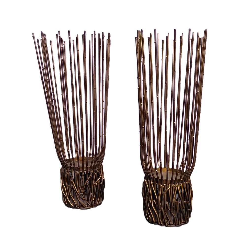 Benzara PAIR 14" Brass Metal Twig HRT-82745 Candle Holders